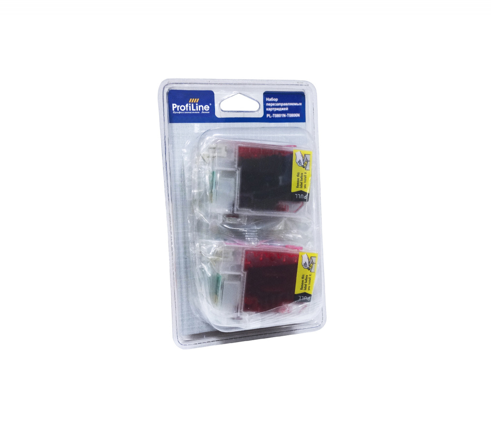 Перезаправляемые картриджи PL-T0821N-T0826N для принтеров Epson Stylus R290/R295/RX610/RX615/RX690/T50/T59/TX659/TX800FW с чернилами на водной основе заправленные с чипом 6*12 мл ProfiLine