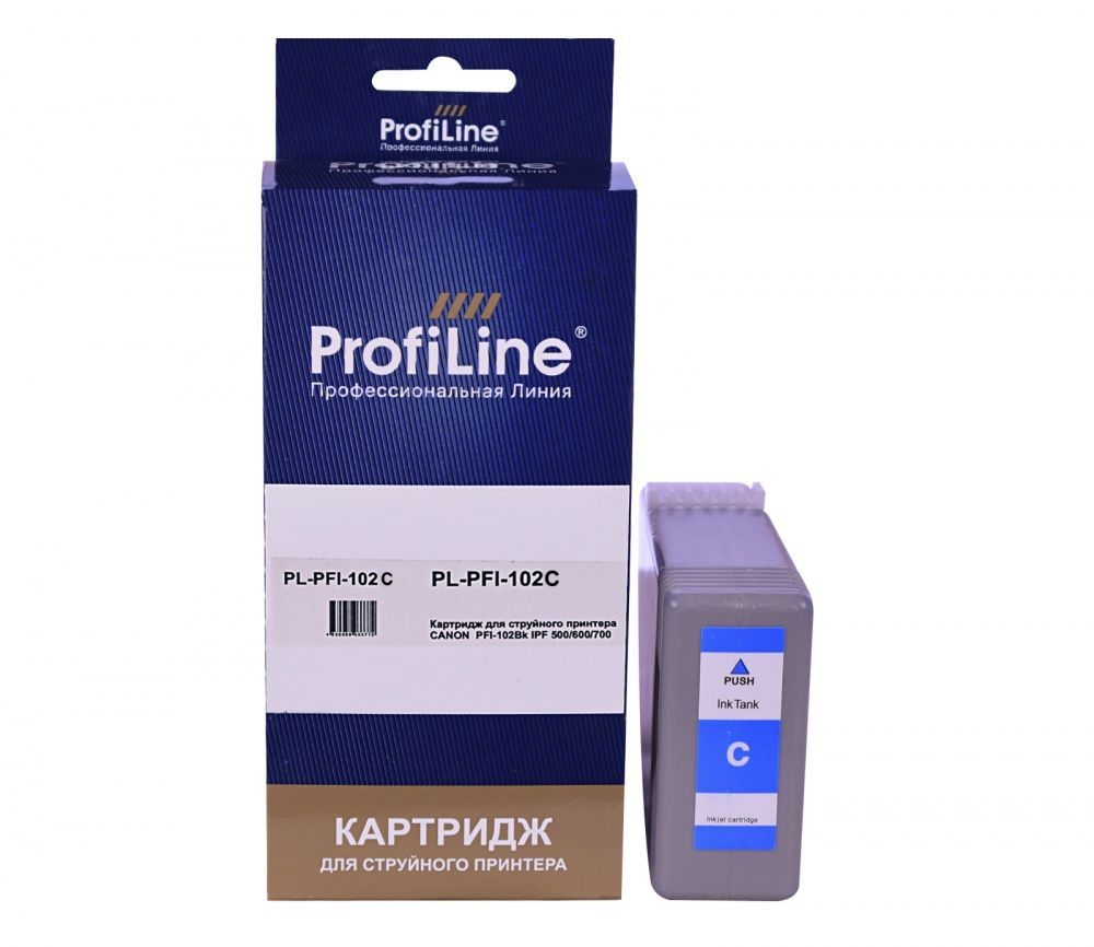 Струйный картридж PL-PFI-102C для принтеров Canon imagePROGRAF LP17/LP24/iPF500/iPF510/iPF600/iPF605/iPF610/iPF650/iPF655/iPF700/iPF710/iPF720/iPF750/iPF755/iPF760/iPF765 с чернилами на водной основе Cyan 130 мл ProfiLine