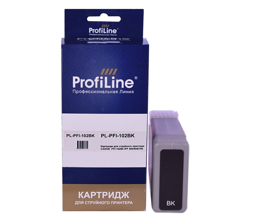 Струйный картридж PL-PFI-102BK для принтеров Canon imagePROGRAF LP17/LP24/iPF500/iPF510/iPF600/iPF605/iPF610/iPF650/iPF655/iPF700/iPF710/iPF720/iPF750/iPF755/iPF760/iPF765 с чернилами на водной основе Black 130 мл ProfiLine